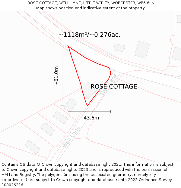 ROSE COTTAGE, WELL LANE, LITTLE WITLEY, WORCESTER, WR6 6LN: Plot and title map