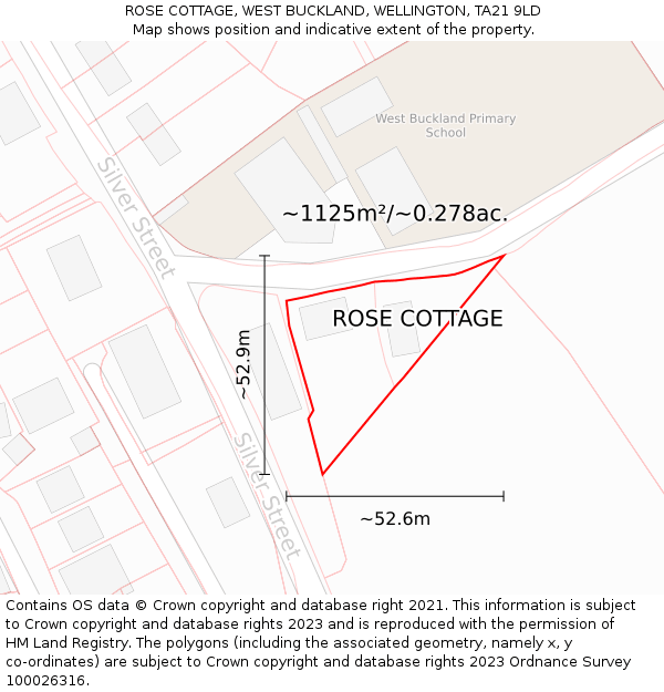 ROSE COTTAGE, WEST BUCKLAND, WELLINGTON, TA21 9LD: Plot and title map