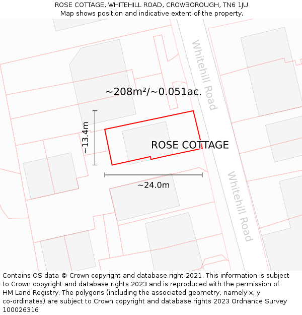 ROSE COTTAGE, WHITEHILL ROAD, CROWBOROUGH, TN6 1JU: Plot and title map