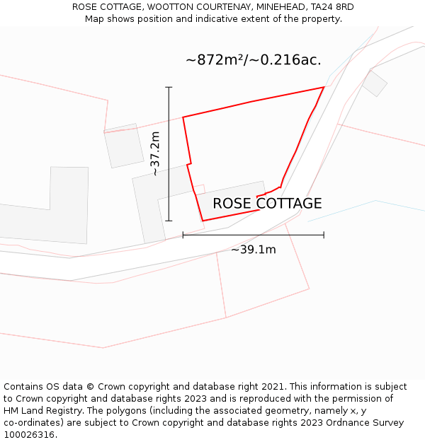 ROSE COTTAGE, WOOTTON COURTENAY, MINEHEAD, TA24 8RD: Plot and title map
