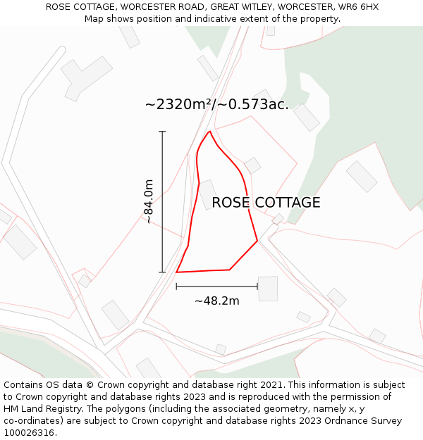 ROSE COTTAGE, WORCESTER ROAD, GREAT WITLEY, WORCESTER, WR6 6HX: Plot and title map