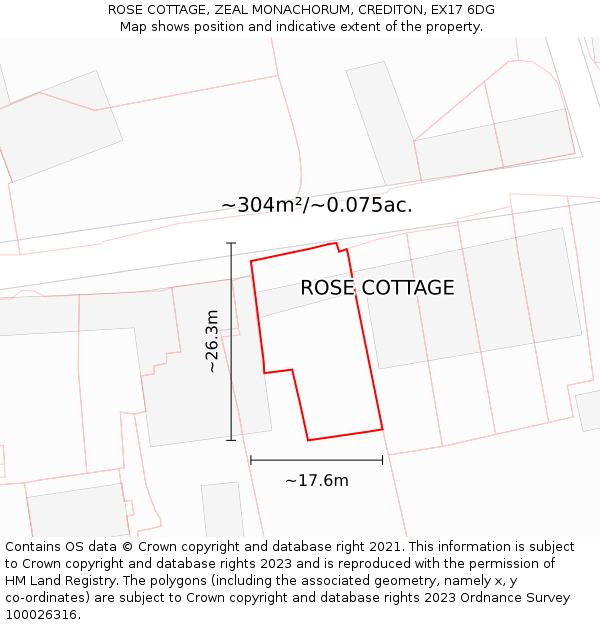 ROSE COTTAGE, ZEAL MONACHORUM, CREDITON, EX17 6DG: Plot and title map