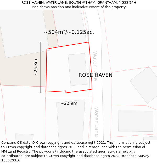 ROSE HAVEN, WATER LANE, SOUTH WITHAM, GRANTHAM, NG33 5PH: Plot and title map