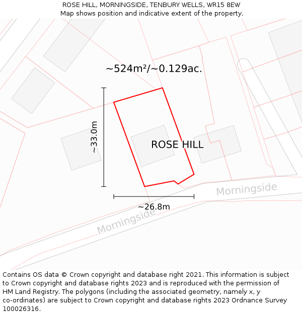 ROSE HILL, MORNINGSIDE, TENBURY WELLS, WR15 8EW: Plot and title map