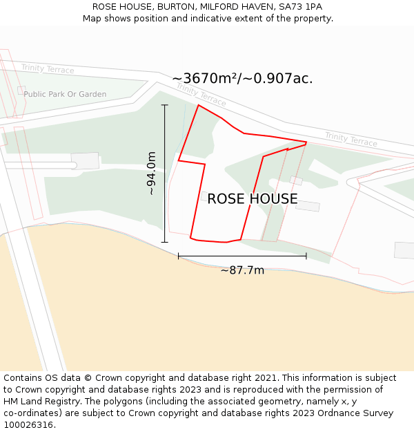 ROSE HOUSE, BURTON, MILFORD HAVEN, SA73 1PA: Plot and title map