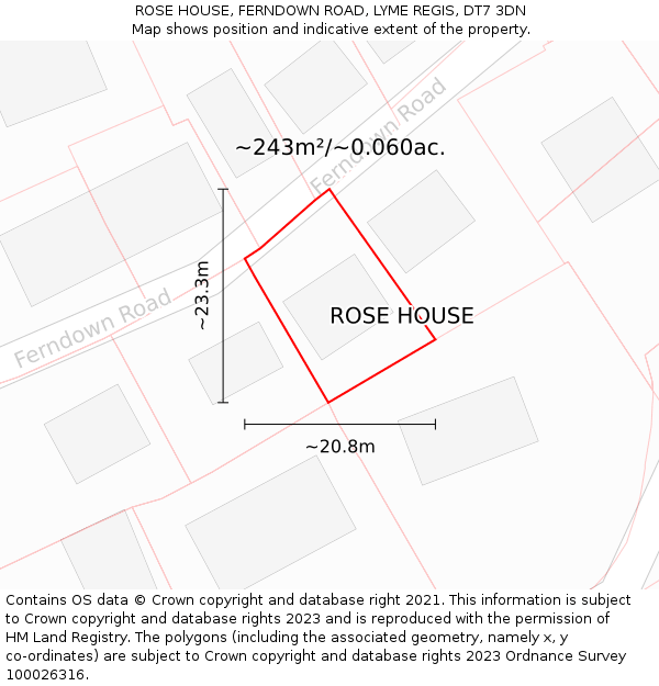 ROSE HOUSE, FERNDOWN ROAD, LYME REGIS, DT7 3DN: Plot and title map