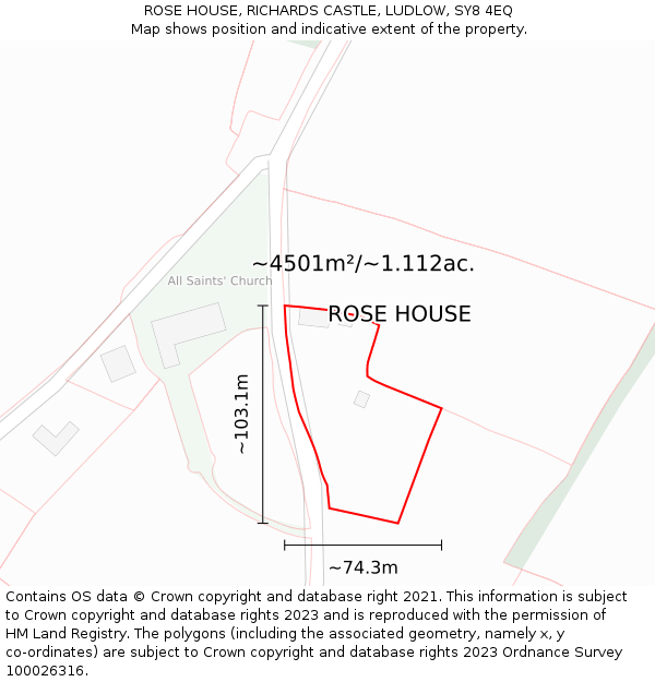 ROSE HOUSE, RICHARDS CASTLE, LUDLOW, SY8 4EQ: Plot and title map