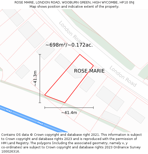 ROSE MARIE, LONDON ROAD, WOOBURN GREEN, HIGH WYCOMBE, HP10 0NJ: Plot and title map