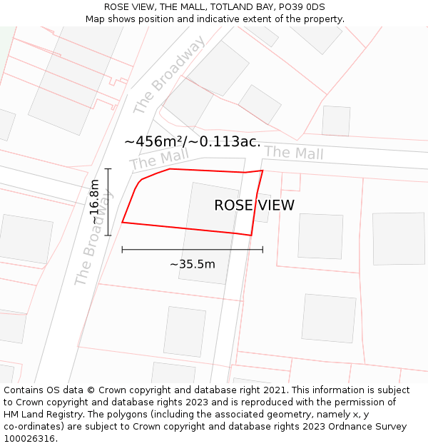 ROSE VIEW, THE MALL, TOTLAND BAY, PO39 0DS: Plot and title map