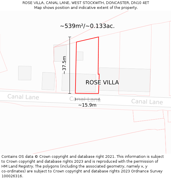 ROSE VILLA, CANAL LANE, WEST STOCKWITH, DONCASTER, DN10 4ET: Plot and title map