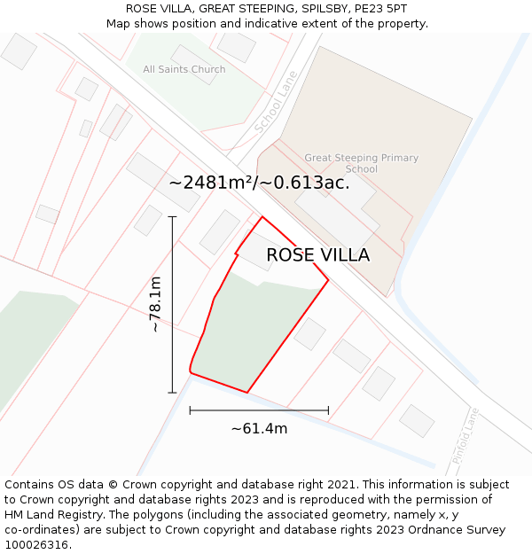 ROSE VILLA, GREAT STEEPING, SPILSBY, PE23 5PT: Plot and title map