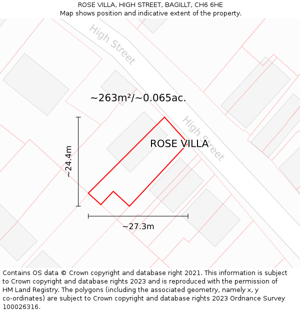 ROSE VILLA, HIGH STREET, BAGILLT, CH6 6HE: Plot and title map