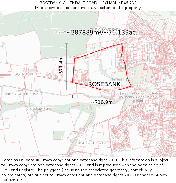 ROSEBANK, ALLENDALE ROAD, HEXHAM, NE46 2NF: Plot and title map