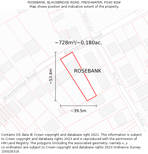 ROSEBANK, BLACKBRIDGE ROAD, FRESHWATER, PO40 9QW: Plot and title map