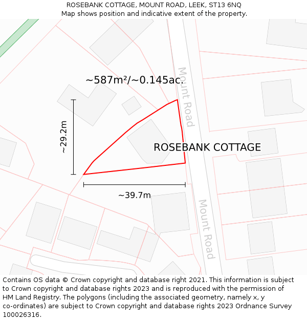 ROSEBANK COTTAGE, MOUNT ROAD, LEEK, ST13 6NQ: Plot and title map