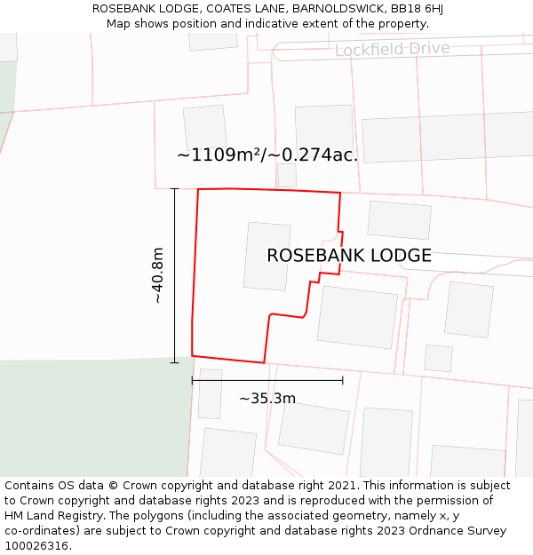 ROSEBANK LODGE, COATES LANE, BARNOLDSWICK, BB18 6HJ: Plot and title map