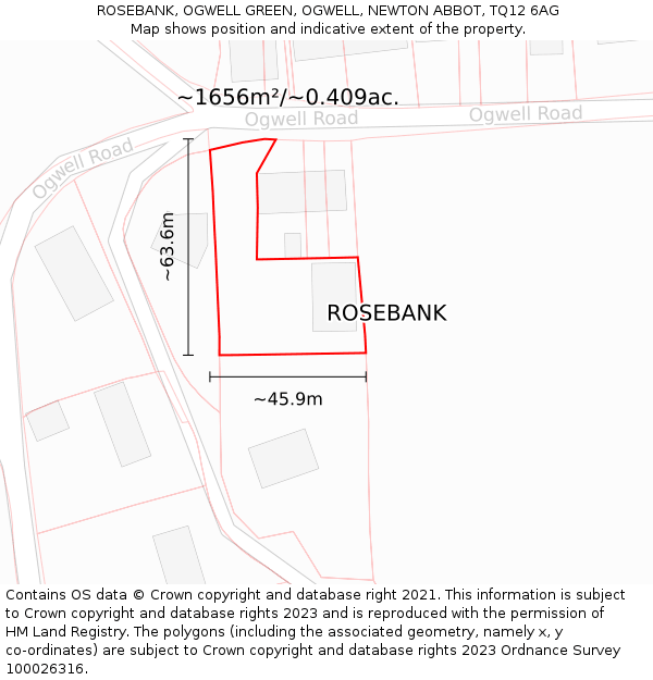 ROSEBANK, OGWELL GREEN, OGWELL, NEWTON ABBOT, TQ12 6AG: Plot and title map