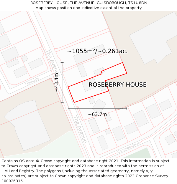 ROSEBERRY HOUSE, THE AVENUE, GUISBOROUGH, TS14 8DN: Plot and title map