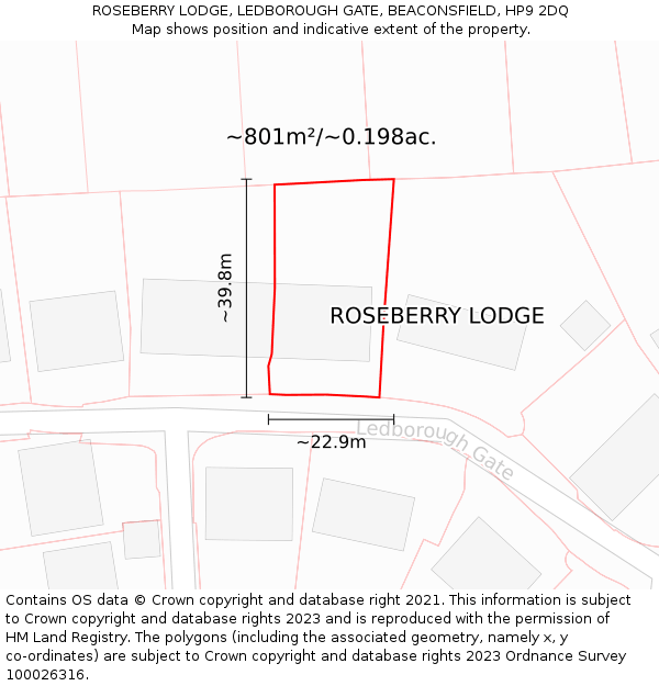 ROSEBERRY LODGE, LEDBOROUGH GATE, BEACONSFIELD, HP9 2DQ: Plot and title map