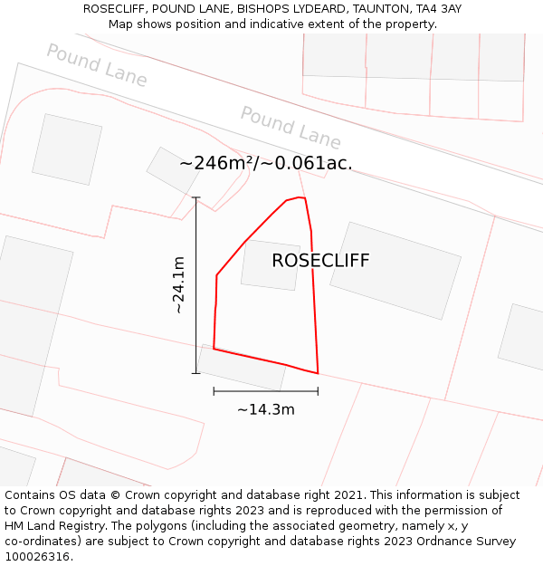 ROSECLIFF, POUND LANE, BISHOPS LYDEARD, TAUNTON, TA4 3AY: Plot and title map