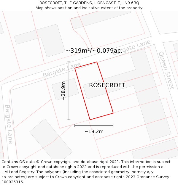 ROSECROFT, THE GARDENS, HORNCASTLE, LN9 6BQ: Plot and title map