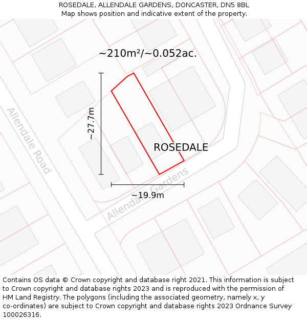 ROSEDALE, ALLENDALE GARDENS, DONCASTER, DN5 8BL: Plot and title map