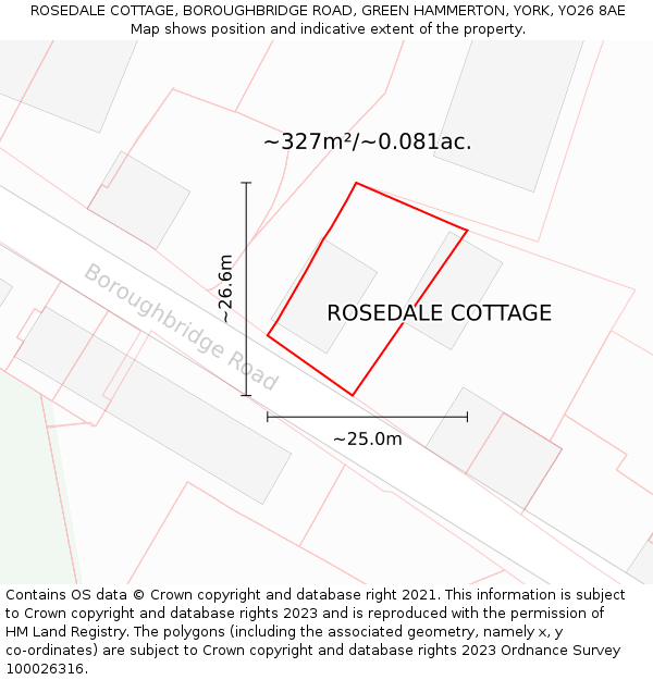 ROSEDALE COTTAGE, BOROUGHBRIDGE ROAD, GREEN HAMMERTON, YORK, YO26 8AE: Plot and title map