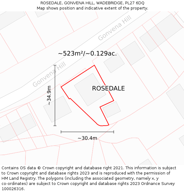 ROSEDALE, GONVENA HILL, WADEBRIDGE, PL27 6DQ: Plot and title map