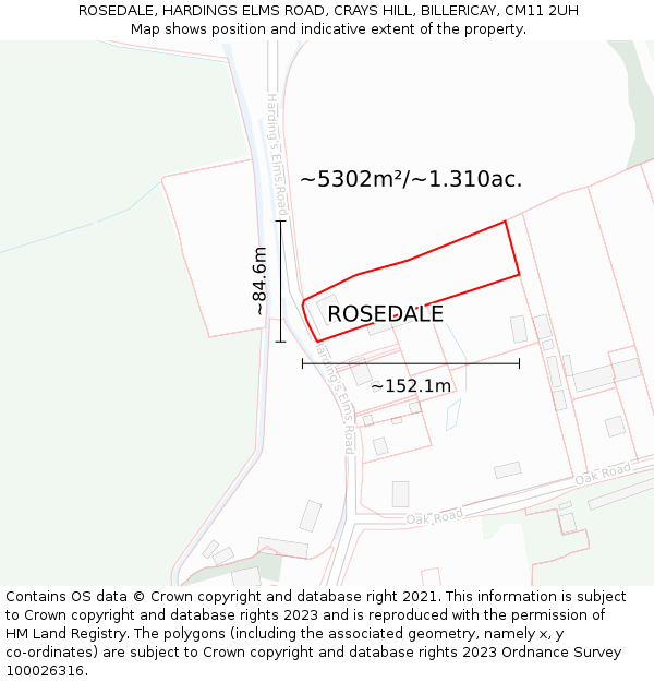 ROSEDALE, HARDINGS ELMS ROAD, CRAYS HILL, BILLERICAY, CM11 2UH: Plot and title map