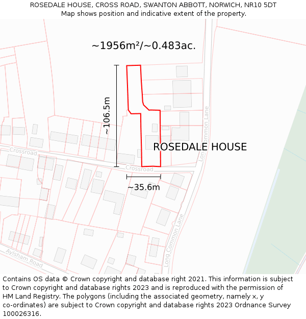 ROSEDALE HOUSE, CROSS ROAD, SWANTON ABBOTT, NORWICH, NR10 5DT: Plot and title map