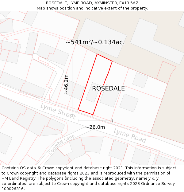 ROSEDALE, LYME ROAD, AXMINSTER, EX13 5AZ: Plot and title map