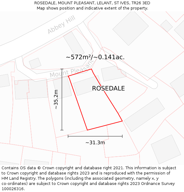 ROSEDALE, MOUNT PLEASANT, LELANT, ST IVES, TR26 3ED: Plot and title map