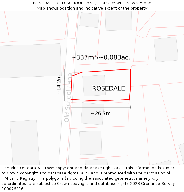 ROSEDALE, OLD SCHOOL LANE, TENBURY WELLS, WR15 8RA: Plot and title map
