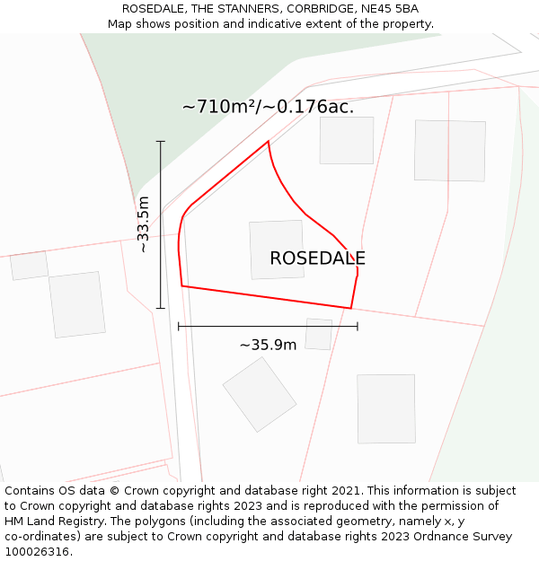 ROSEDALE, THE STANNERS, CORBRIDGE, NE45 5BA: Plot and title map