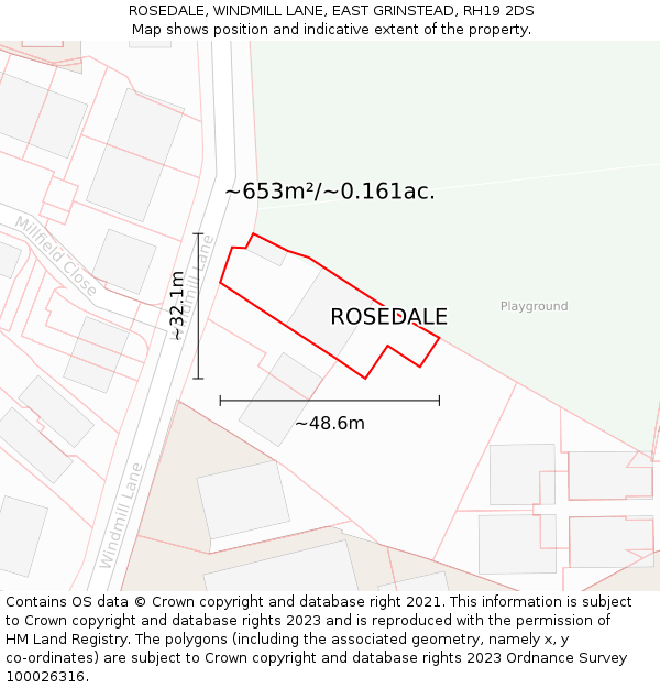 ROSEDALE, WINDMILL LANE, EAST GRINSTEAD, RH19 2DS: Plot and title map