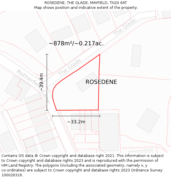 ROSEDENE, THE GLADE, MAYFIELD, TN20 6AT: Plot and title map