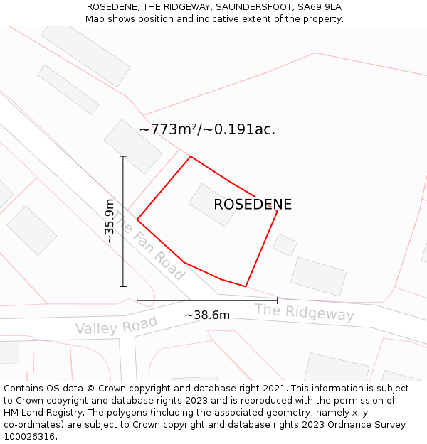 ROSEDENE, THE RIDGEWAY, SAUNDERSFOOT, SA69 9LA: Plot and title map