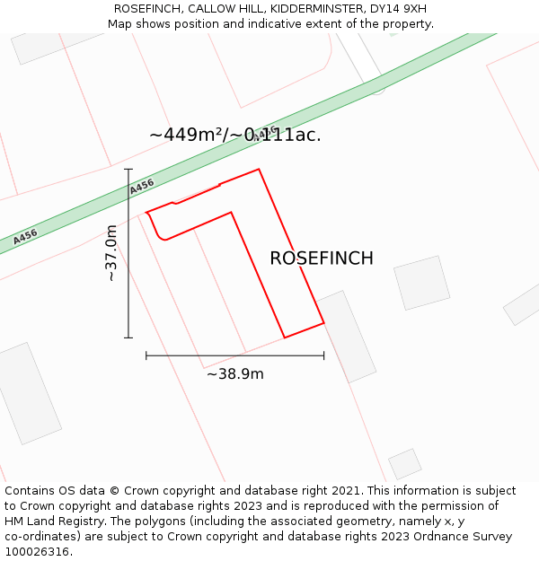 ROSEFINCH, CALLOW HILL, KIDDERMINSTER, DY14 9XH: Plot and title map