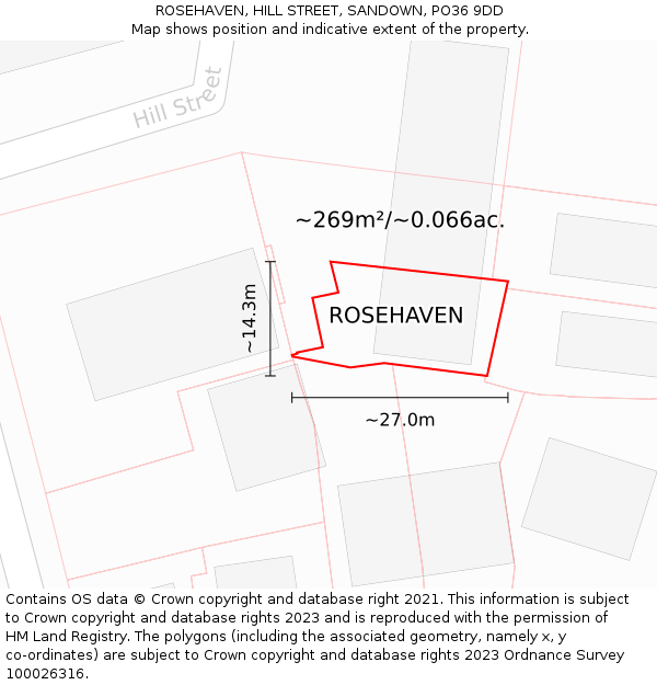 ROSEHAVEN, HILL STREET, SANDOWN, PO36 9DD: Plot and title map