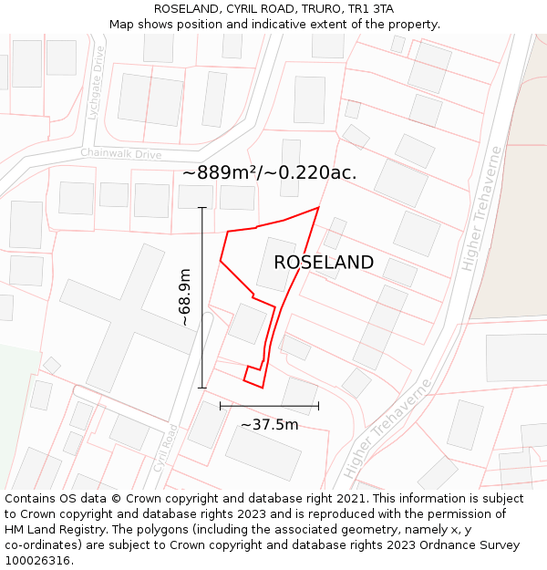 ROSELAND, CYRIL ROAD, TRURO, TR1 3TA: Plot and title map