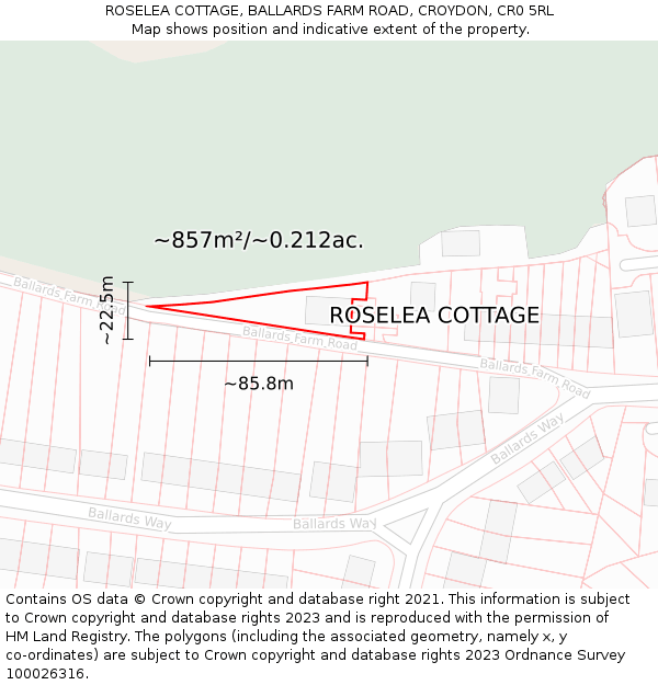 ROSELEA COTTAGE, BALLARDS FARM ROAD, CROYDON, CR0 5RL: Plot and title map