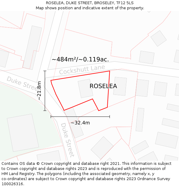 ROSELEA, DUKE STREET, BROSELEY, TF12 5LS: Plot and title map