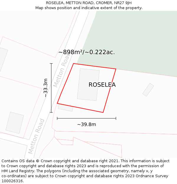 ROSELEA, METTON ROAD, CROMER, NR27 9JH: Plot and title map