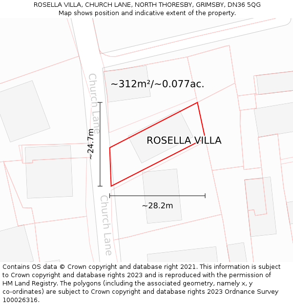 ROSELLA VILLA, CHURCH LANE, NORTH THORESBY, GRIMSBY, DN36 5QG: Plot and title map