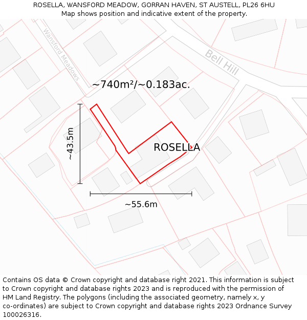 ROSELLA, WANSFORD MEADOW, GORRAN HAVEN, ST AUSTELL, PL26 6HU: Plot and title map