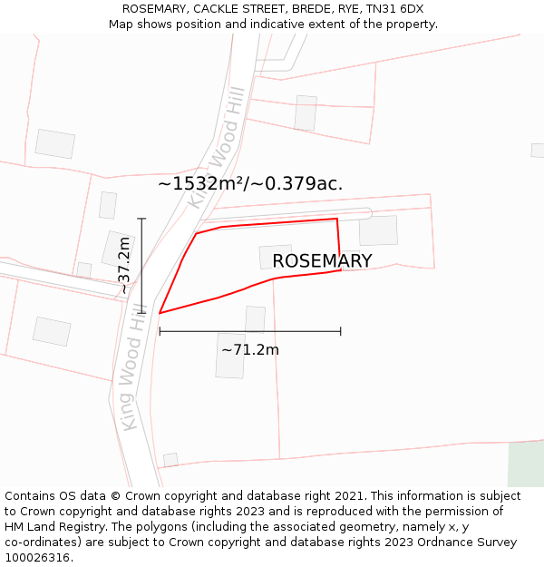 ROSEMARY, CACKLE STREET, BREDE, RYE, TN31 6DX: Plot and title map