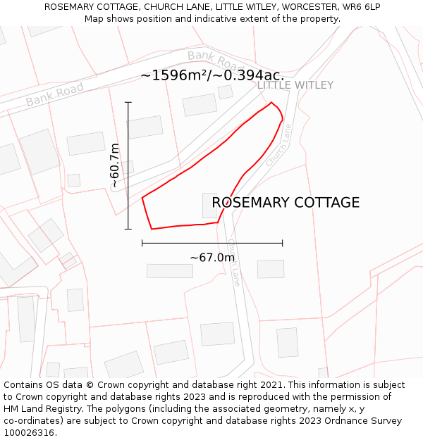 ROSEMARY COTTAGE, CHURCH LANE, LITTLE WITLEY, WORCESTER, WR6 6LP: Plot and title map