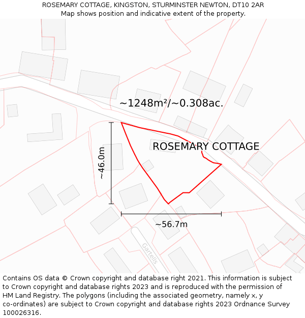 ROSEMARY COTTAGE, KINGSTON, STURMINSTER NEWTON, DT10 2AR: Plot and title map