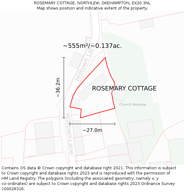 ROSEMARY COTTAGE, NORTHLEW, OKEHAMPTON, EX20 3NL: Plot and title map