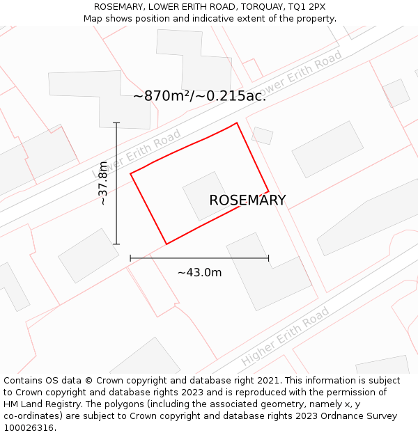 ROSEMARY, LOWER ERITH ROAD, TORQUAY, TQ1 2PX: Plot and title map